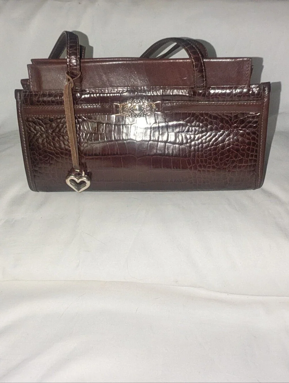 Brighton Brown Croc-Embossed Satchel with Heart Charm Y2K